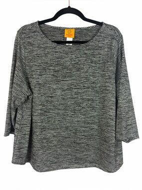 Ruby Rd Petite Black White Space Dye Knit Top PXL 3/4 Sleeve